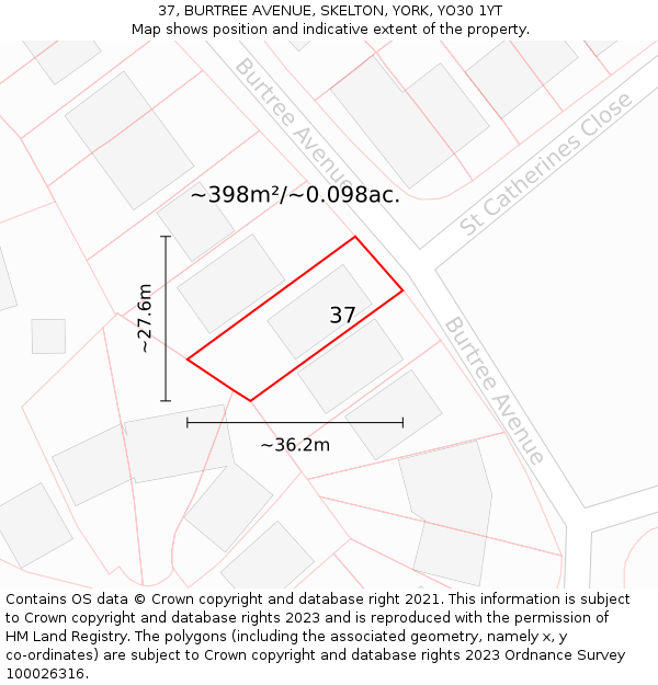 37, BURTREE AVENUE, SKELTON, YORK, YO30 1YT: Plot and title map