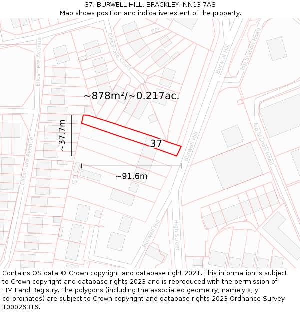 37, BURWELL HILL, BRACKLEY, NN13 7AS: Plot and title map