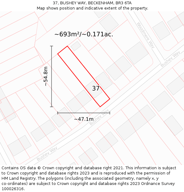 37, BUSHEY WAY, BECKENHAM, BR3 6TA: Plot and title map