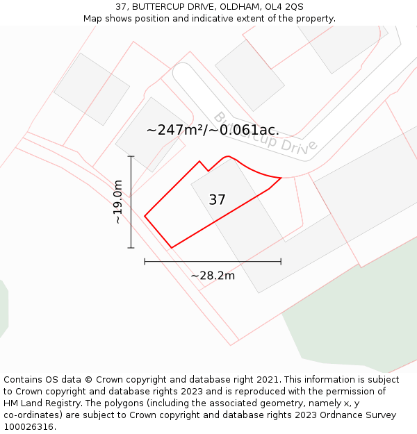37, BUTTERCUP DRIVE, OLDHAM, OL4 2QS: Plot and title map