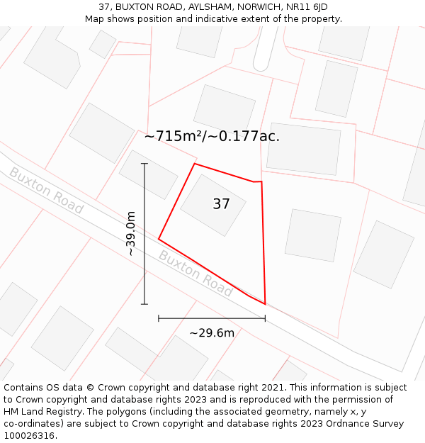 37, BUXTON ROAD, AYLSHAM, NORWICH, NR11 6JD: Plot and title map
