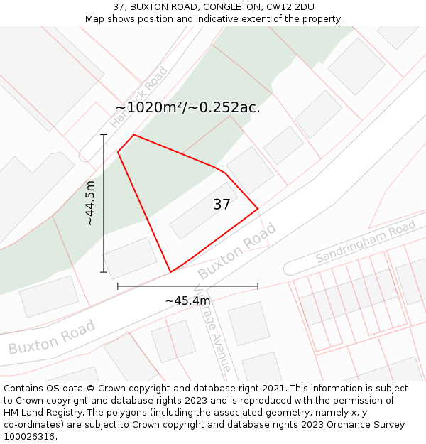 37, BUXTON ROAD, CONGLETON, CW12 2DU: Plot and title map