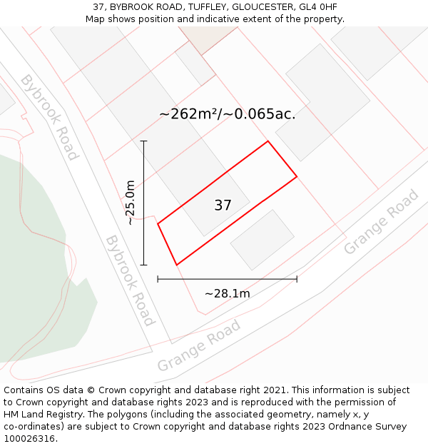37, BYBROOK ROAD, TUFFLEY, GLOUCESTER, GL4 0HF: Plot and title map
