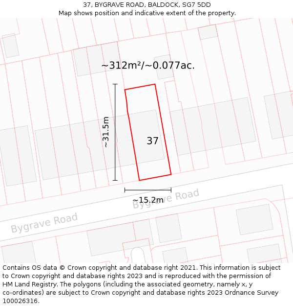 37, BYGRAVE ROAD, BALDOCK, SG7 5DD: Plot and title map