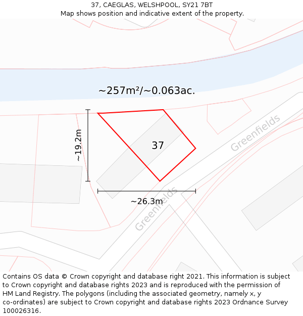 37, CAEGLAS, WELSHPOOL, SY21 7BT: Plot and title map
