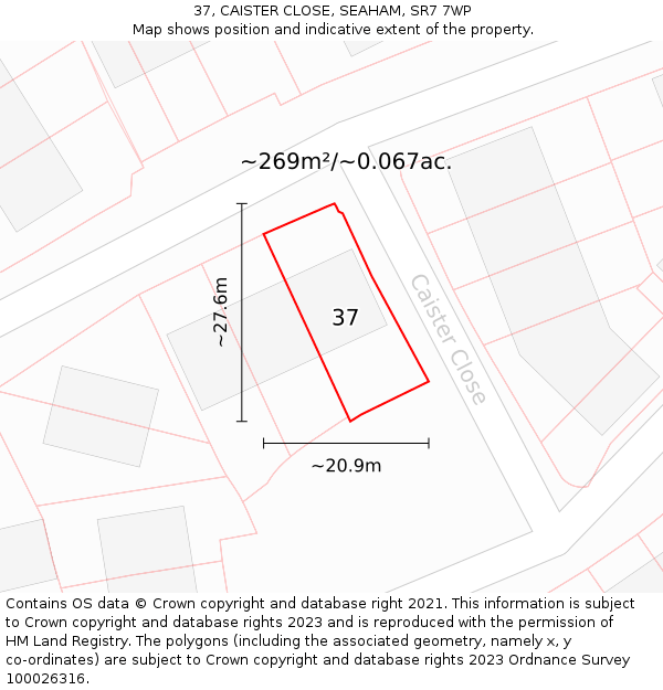 37, CAISTER CLOSE, SEAHAM, SR7 7WP: Plot and title map