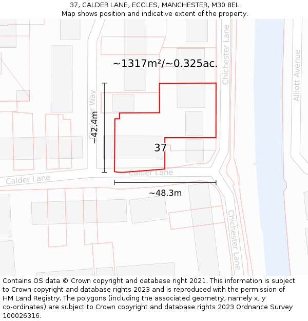 37, CALDER LANE, ECCLES, MANCHESTER, M30 8EL: Plot and title map