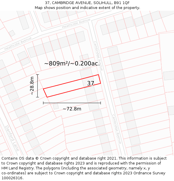 37, CAMBRIDGE AVENUE, SOLIHULL, B91 1QF: Plot and title map