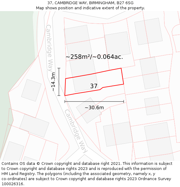 37, CAMBRIDGE WAY, BIRMINGHAM, B27 6SG: Plot and title map