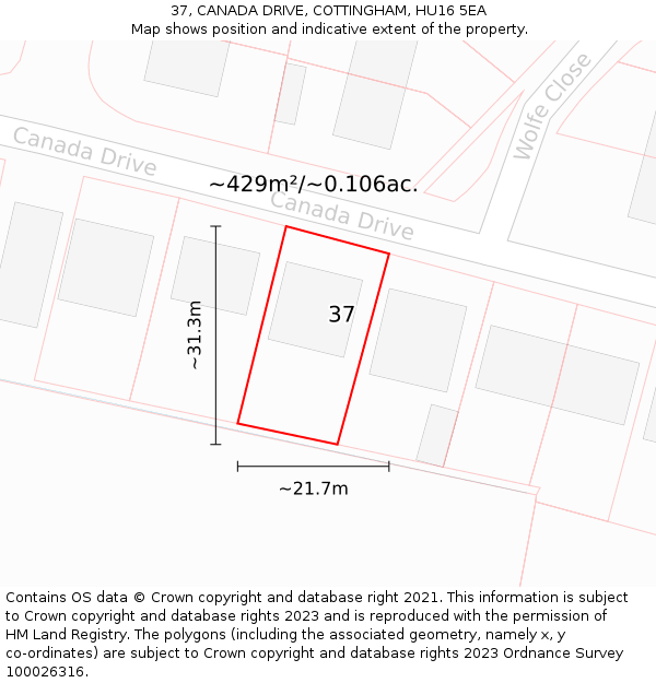 37, CANADA DRIVE, COTTINGHAM, HU16 5EA: Plot and title map