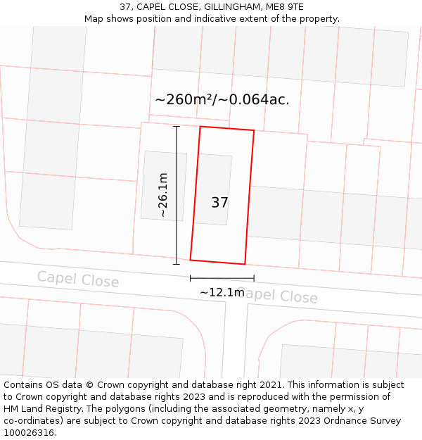 37, CAPEL CLOSE, GILLINGHAM, ME8 9TE: Plot and title map