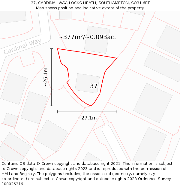 37, CARDINAL WAY, LOCKS HEATH, SOUTHAMPTON, SO31 6RT: Plot and title map