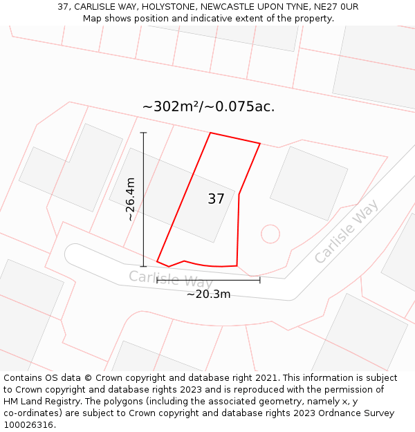 37, CARLISLE WAY, HOLYSTONE, NEWCASTLE UPON TYNE, NE27 0UR: Plot and title map
