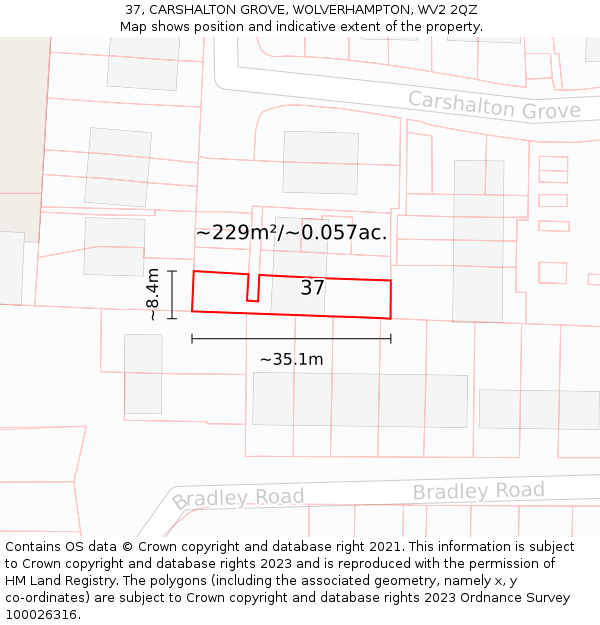 37, CARSHALTON GROVE, WOLVERHAMPTON, WV2 2QZ: Plot and title map