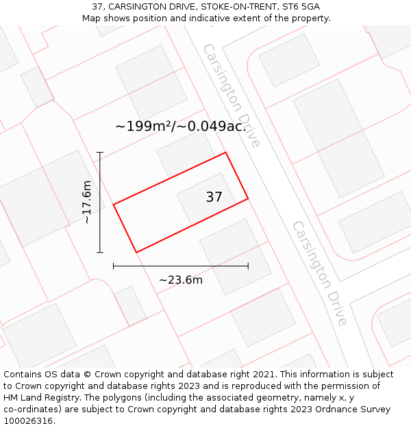 37, CARSINGTON DRIVE, STOKE-ON-TRENT, ST6 5GA: Plot and title map