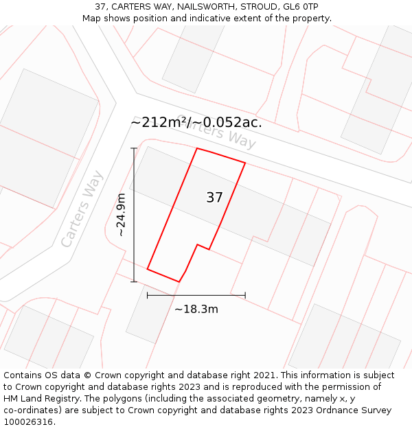37, CARTERS WAY, NAILSWORTH, STROUD, GL6 0TP: Plot and title map