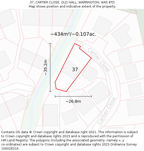 37, CARTIER CLOSE, OLD HALL, WARRINGTON, WA5 8TD: Plot and title map