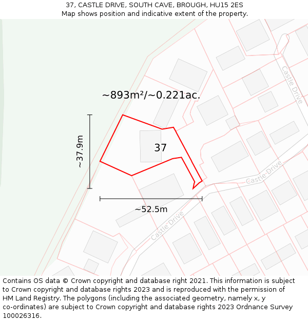 37, CASTLE DRIVE, SOUTH CAVE, BROUGH, HU15 2ES: Plot and title map