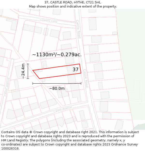 37, CASTLE ROAD, HYTHE, CT21 5HL: Plot and title map