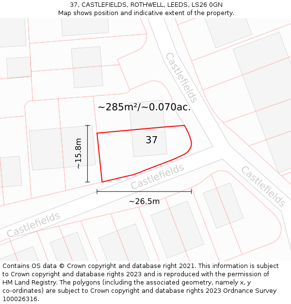 37, CASTLEFIELDS, ROTHWELL, LEEDS, LS26 0GN: Plot and title map
