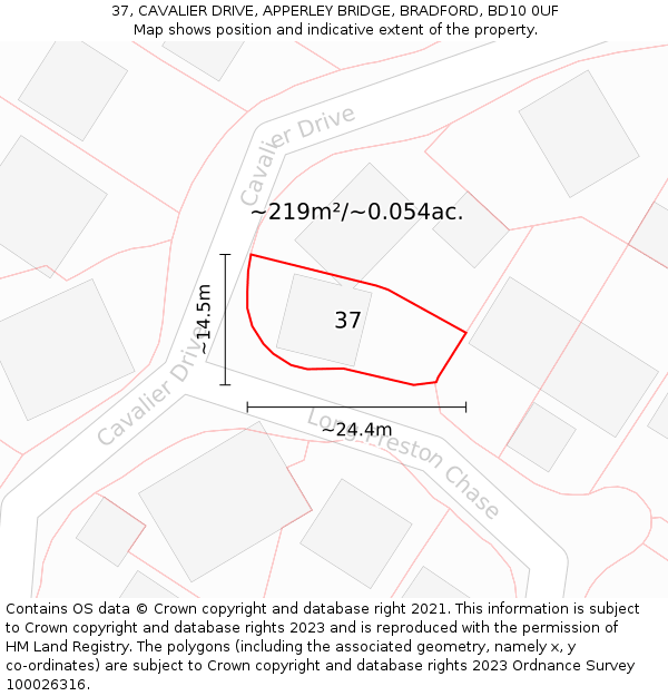 37, CAVALIER DRIVE, APPERLEY BRIDGE, BRADFORD, BD10 0UF: Plot and title map