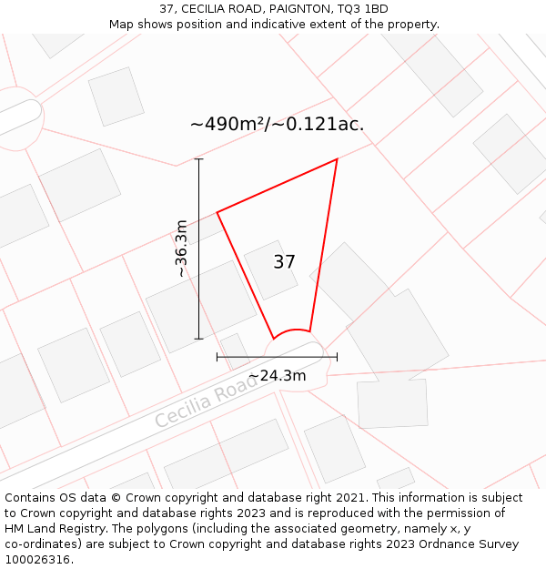 37, CECILIA ROAD, PAIGNTON, TQ3 1BD: Plot and title map