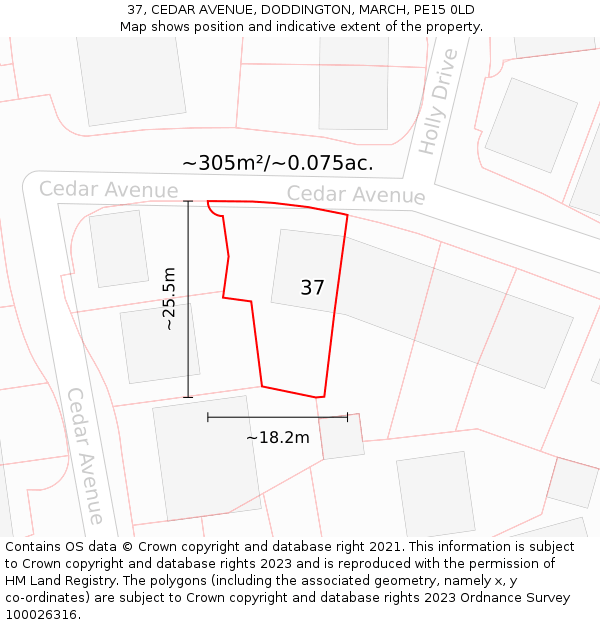 37, CEDAR AVENUE, DODDINGTON, MARCH, PE15 0LD: Plot and title map
