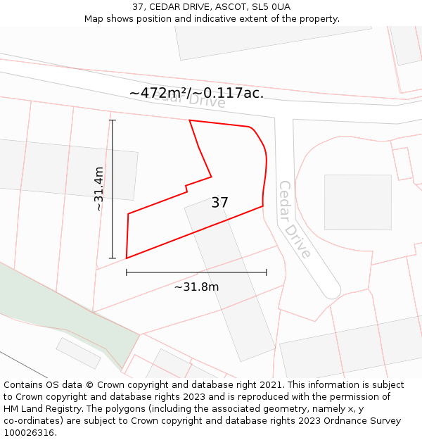37, CEDAR DRIVE, ASCOT, SL5 0UA: Plot and title map