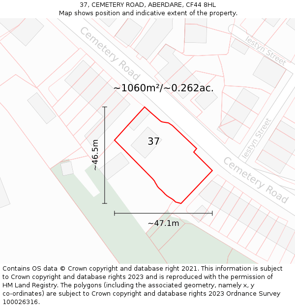 37, CEMETERY ROAD, ABERDARE, CF44 8HL: Plot and title map