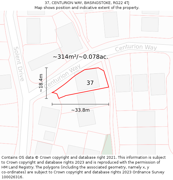 37, CENTURION WAY, BASINGSTOKE, RG22 4TJ: Plot and title map