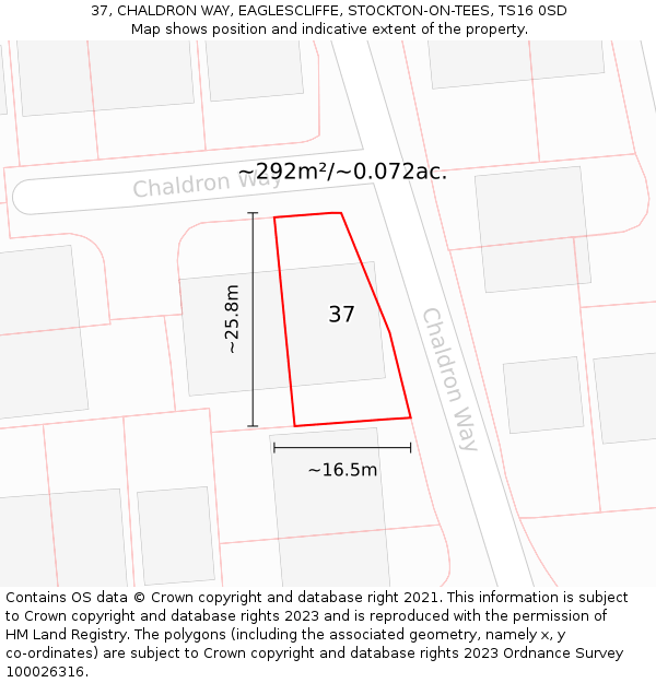 37, CHALDRON WAY, EAGLESCLIFFE, STOCKTON-ON-TEES, TS16 0SD: Plot and title map