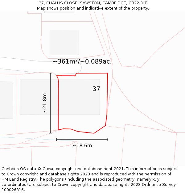 37, CHALLIS CLOSE, SAWSTON, CAMBRIDGE, CB22 3LT: Plot and title map