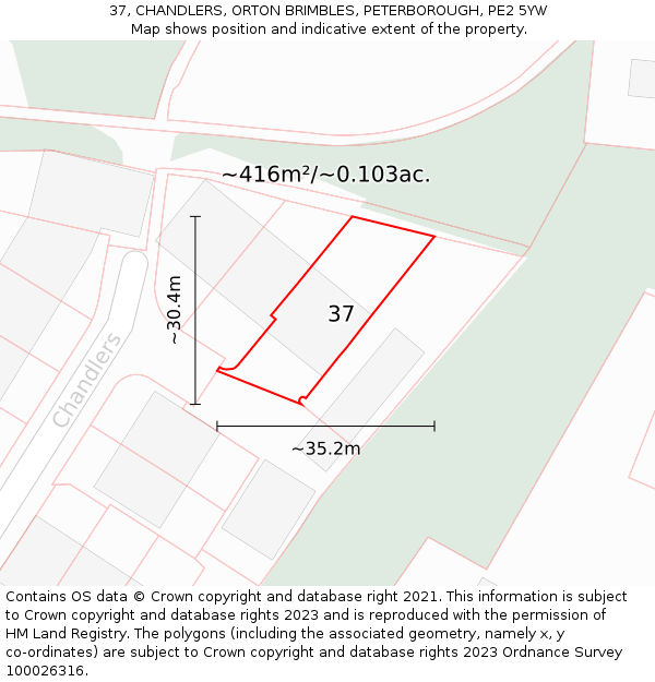 37, CHANDLERS, ORTON BRIMBLES, PETERBOROUGH, PE2 5YW: Plot and title map