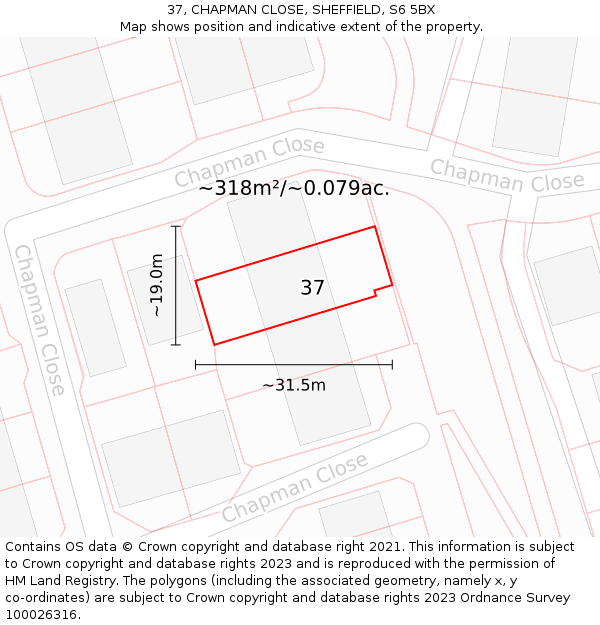 37, CHAPMAN CLOSE, SHEFFIELD, S6 5BX: Plot and title map
