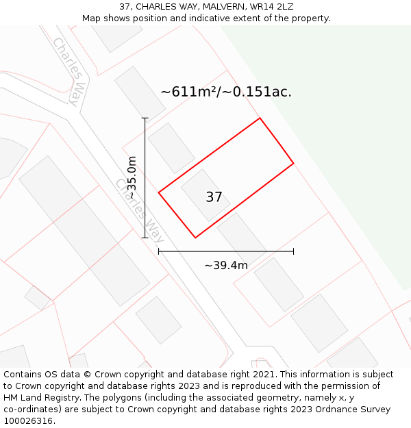 37, CHARLES WAY, MALVERN, WR14 2LZ: Plot and title map
