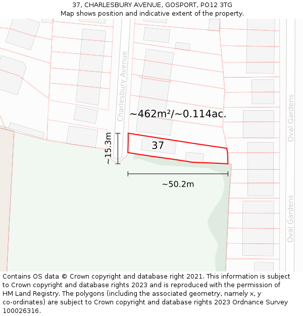 37, CHARLESBURY AVENUE, GOSPORT, PO12 3TG: Plot and title map