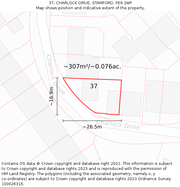 37, CHARLOCK DRIVE, STAMFORD, PE9 2WP: Plot and title map