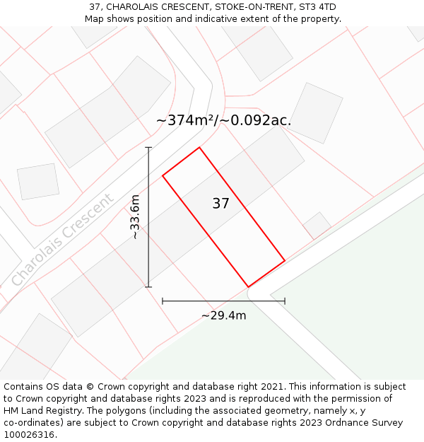 37, CHAROLAIS CRESCENT, STOKE-ON-TRENT, ST3 4TD: Plot and title map