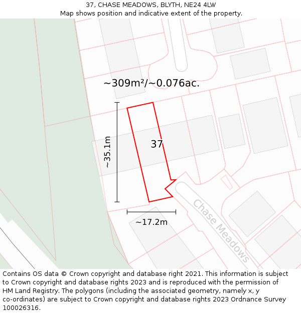 37, CHASE MEADOWS, BLYTH, NE24 4LW: Plot and title map