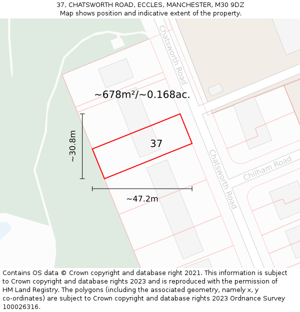 37, CHATSWORTH ROAD, ECCLES, MANCHESTER, M30 9DZ: Plot and title map