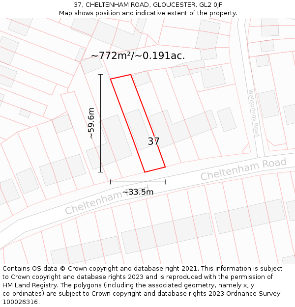 37, CHELTENHAM ROAD, GLOUCESTER, GL2 0JF: Plot and title map