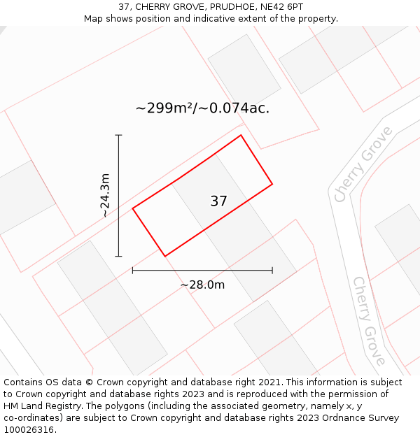 37, CHERRY GROVE, PRUDHOE, NE42 6PT: Plot and title map