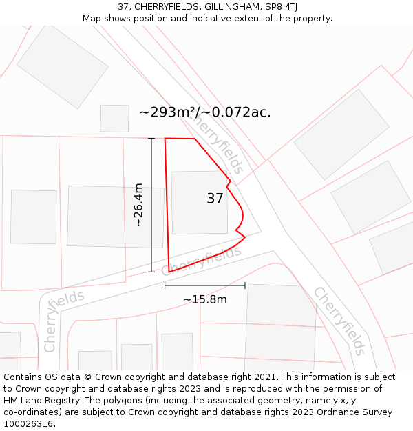 37, CHERRYFIELDS, GILLINGHAM, SP8 4TJ: Plot and title map