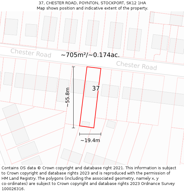 37, CHESTER ROAD, POYNTON, STOCKPORT, SK12 1HA: Plot and title map