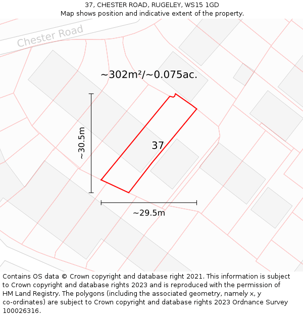 37, CHESTER ROAD, RUGELEY, WS15 1GD: Plot and title map