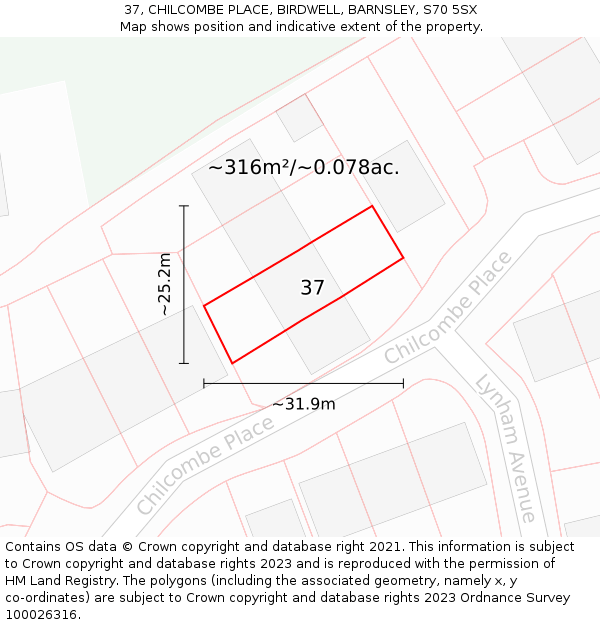 37, CHILCOMBE PLACE, BIRDWELL, BARNSLEY, S70 5SX: Plot and title map