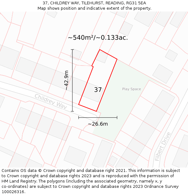 37, CHILDREY WAY, TILEHURST, READING, RG31 5EA: Plot and title map