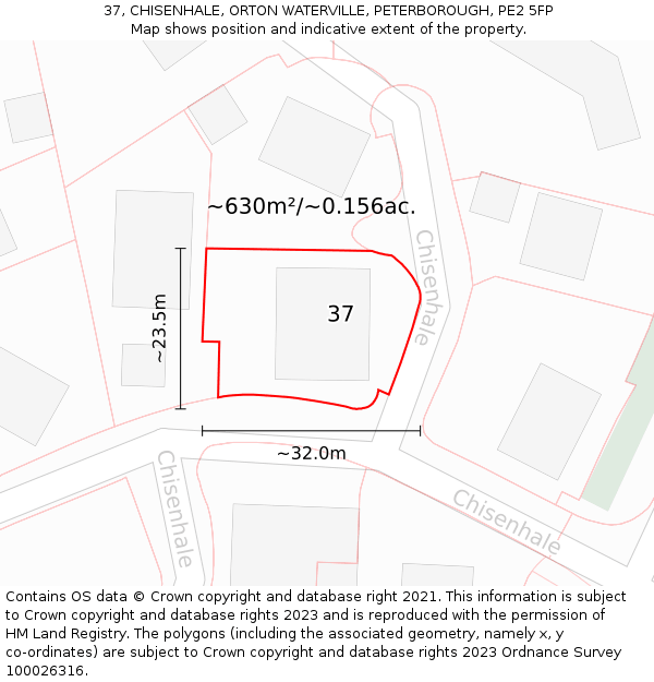 37, CHISENHALE, ORTON WATERVILLE, PETERBOROUGH, PE2 5FP: Plot and title map