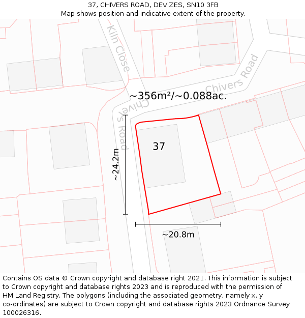 37, CHIVERS ROAD, DEVIZES, SN10 3FB: Plot and title map