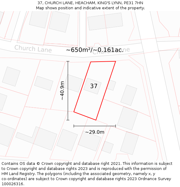 37, CHURCH LANE, HEACHAM, KING'S LYNN, PE31 7HN: Plot and title map